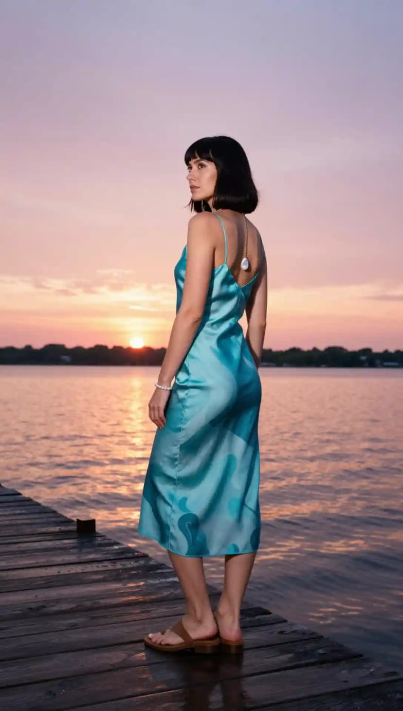 Teal Slip Dress + Pearl Bracelet + Pearl Drop Necklace