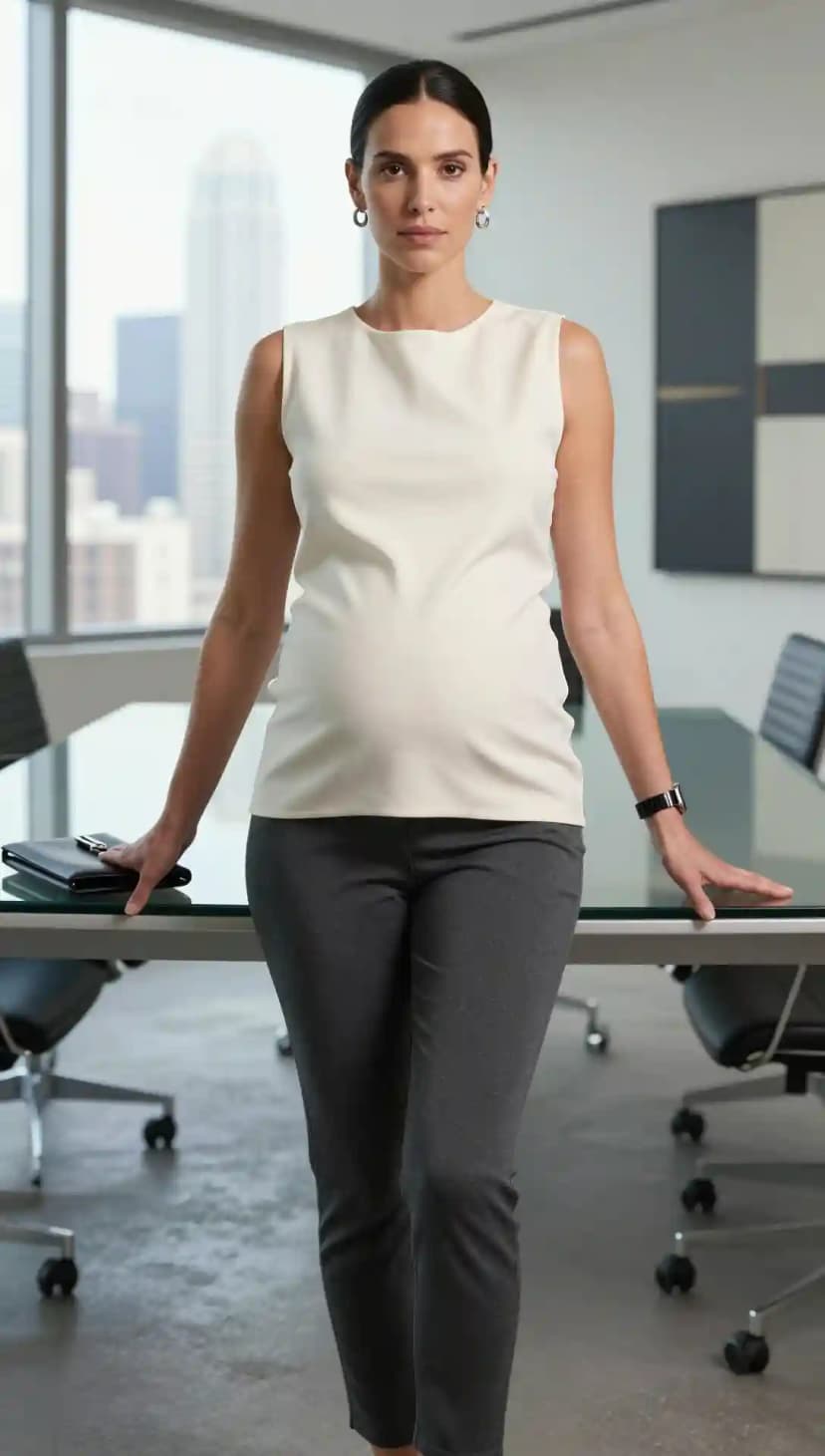 Cream Sleeveless Top + Grey Maternity Pants