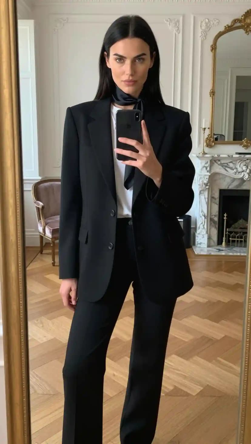Black Wool Blazer + White Cotton T-shirt + Black Wool Trousers
