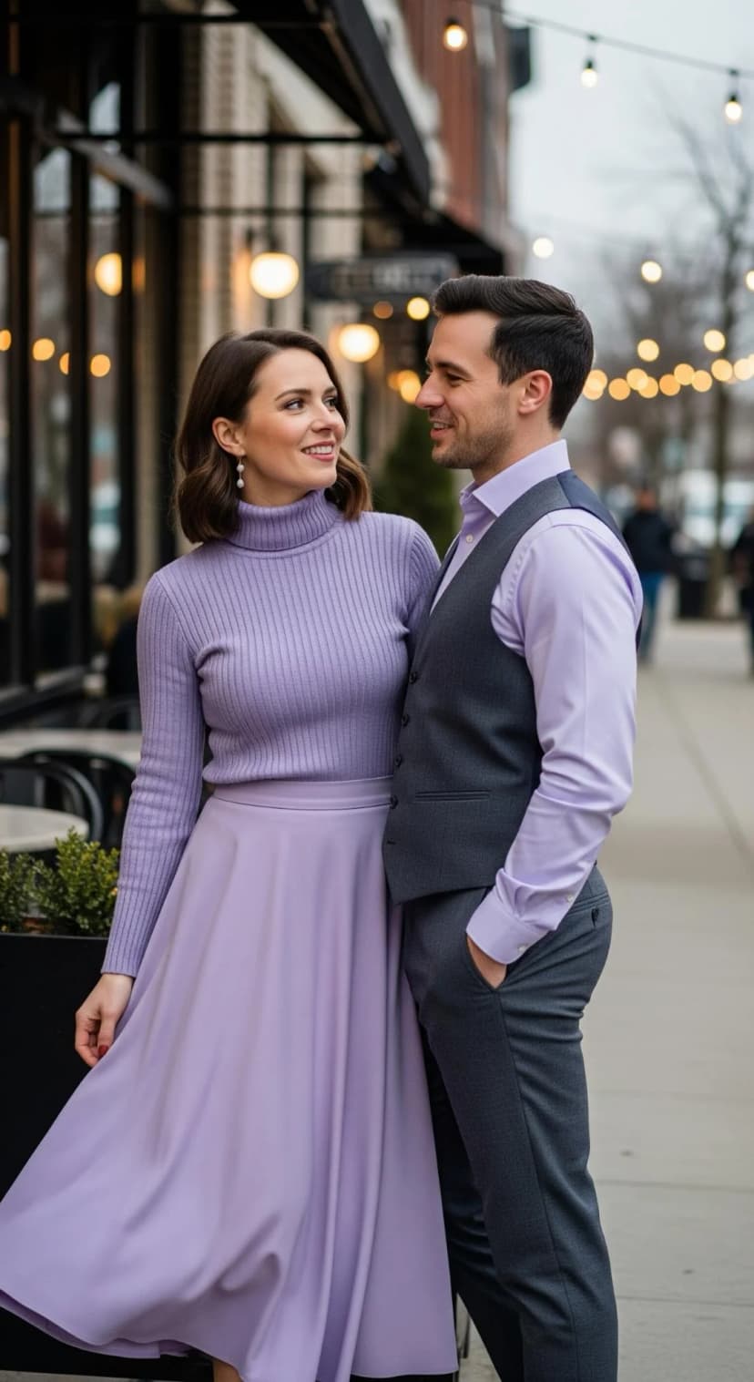 Lilac Ribbed Turtleneck + Lilac Midi Skirt