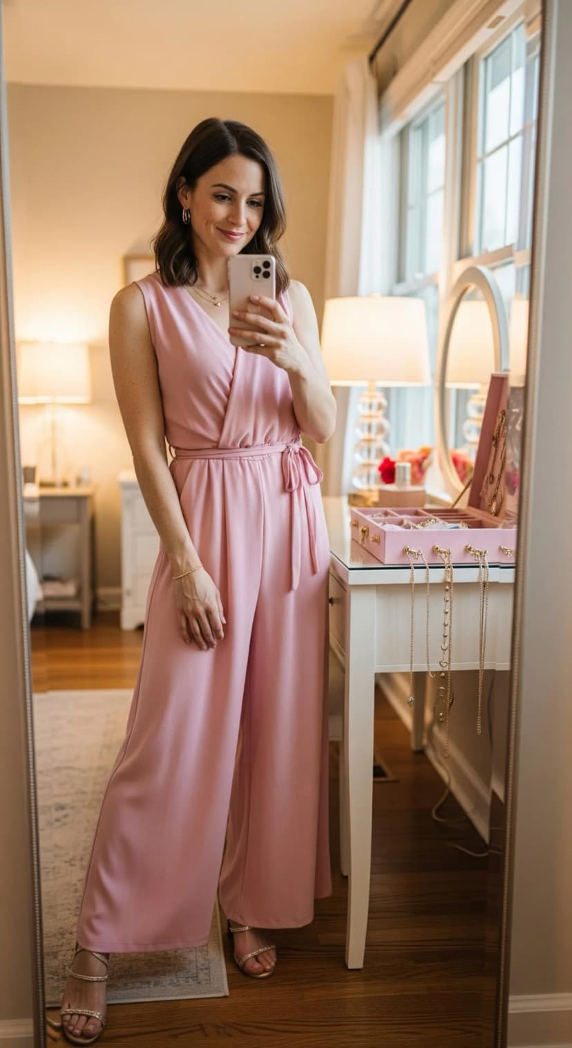 Pink Crepe Jumpsuit + Strappy Silver Heels