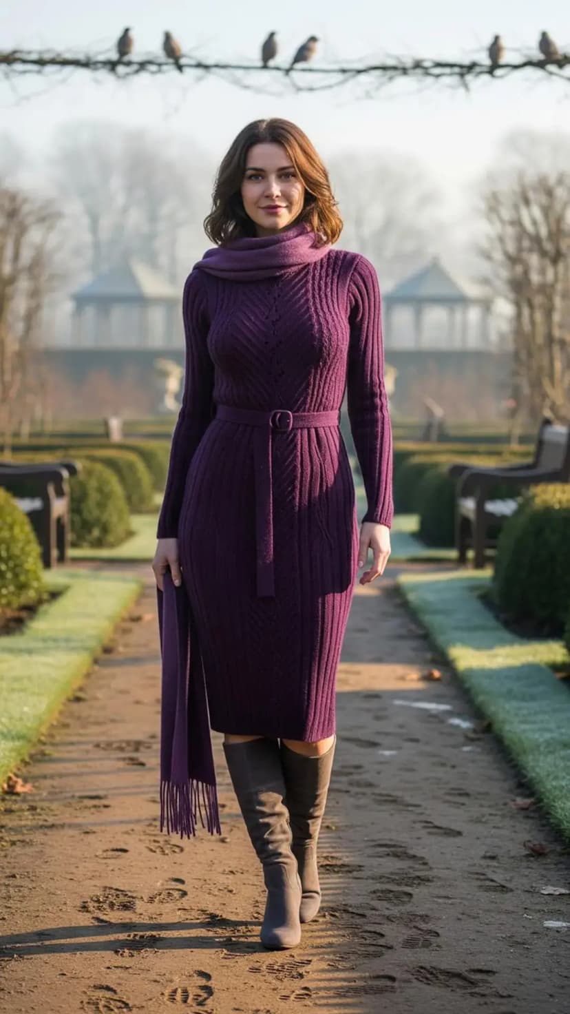 Purple Knit Sweater Dress