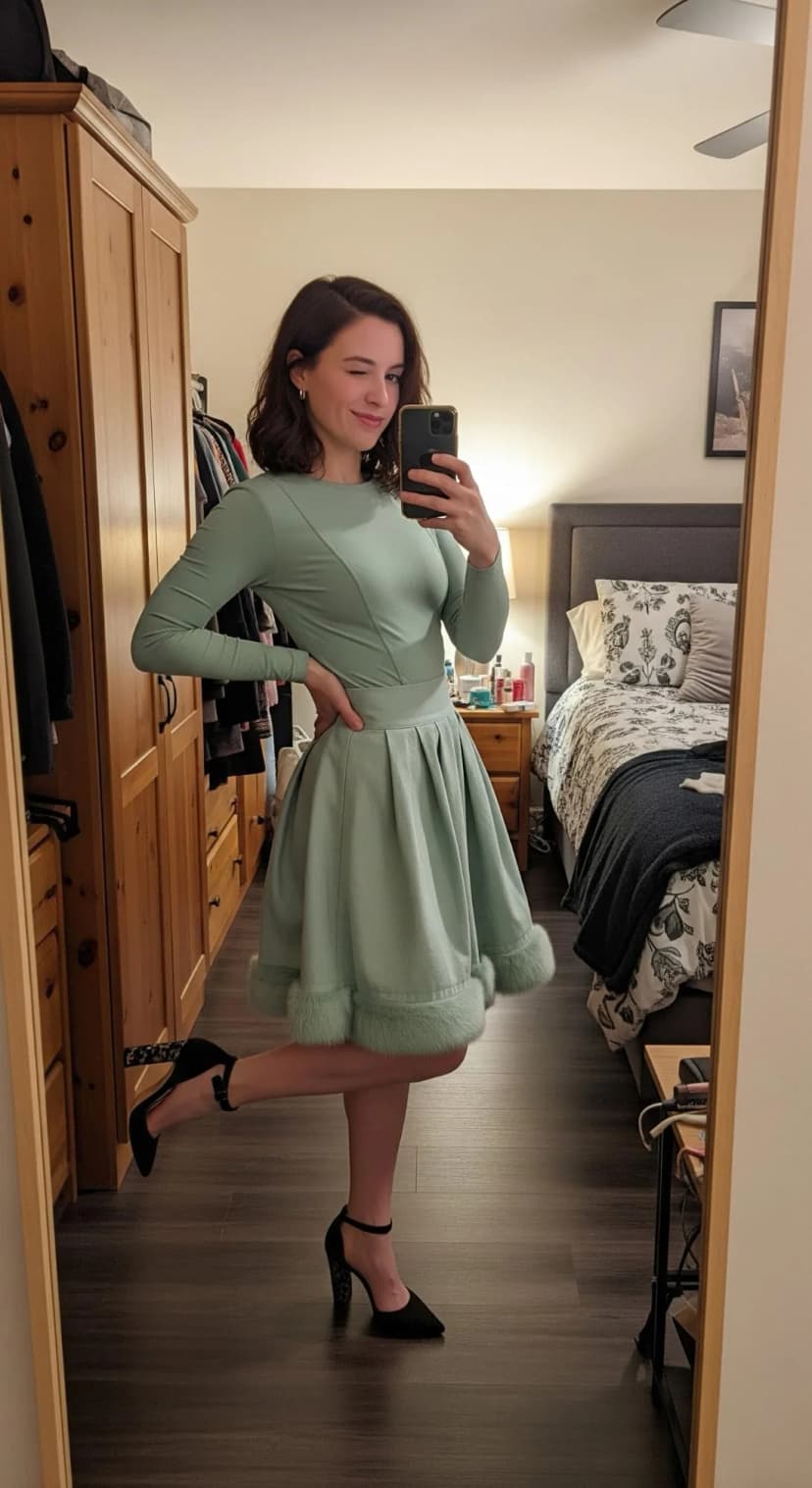 Sage Ponte Knit Set + Black Suede Heels