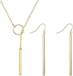 Gold Plated Dangle Earrings & Y-Necklace Set