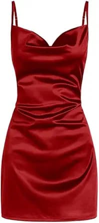 Satin Spaghetti Strap Mini Cami Dress (Red)