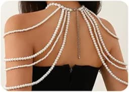 Faux Pearl Shoulder Harness Body Chain (White)
