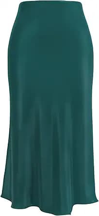 Silk Satin High Waist Midi Skirt (Green)