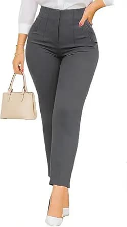 Womens Straight Leg Pants 2025 High Waisted Stretchy Business Casual Work Pants Dress Office Trousers with Pockets