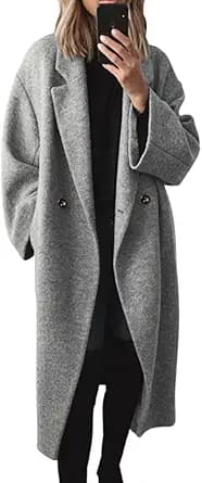 Double Breasted Wool Long Trench Coat (Grey)