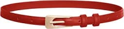 Thin Leather Belt with Gold Buckle (Red)