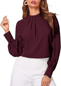 Elegant Long Sleeve Solid Ruched Blouse (Plum)