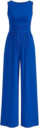 PRETTYGARDEN One Piece Jumpsuits for Women Dressy Casual Sleeveless Crewneck Wide Leg Rompers Jumpers Vacation Summer Outfits