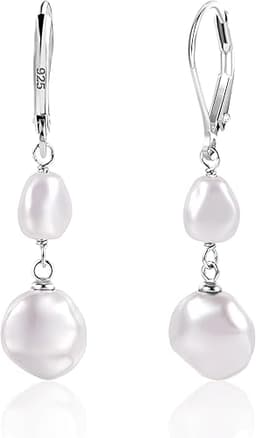 14K Gold Pearl Dangle Earrings