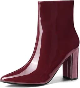 Chunky Heel Pointed Toe Ankle Boots (Brown)