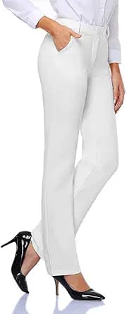 Stretchy Straight Leg Dress Pants (White)