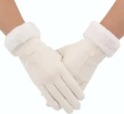 Suede Gloves with Fur Cuffs (Ivory)