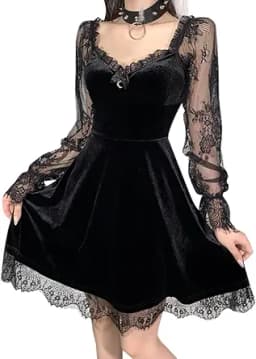 Vintage Lace Gothic Mini Dress (Black)