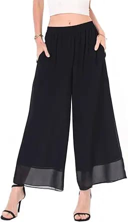 Wide Leg Palazzo Culottes Pants (Black)