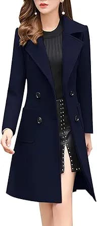 Double Breasted Wool Blend Overcoat (Navy)