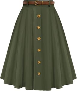 Women's Vintage Stretch High Waist A-Line Flared Midi Skirts