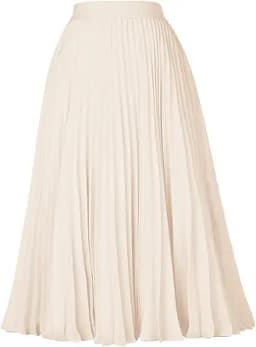 High Elastic Waist Pleated Midi Skirt (Cream)
