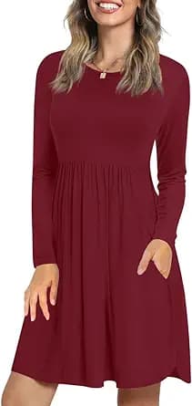 Long Sleeve Knee Length Wrap Dress (Red)