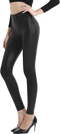 Stretch High Waisted Faux Leather Leggings (Black)