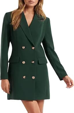 futurino Women Blazer Set Solid Color Long Sleeve Notch Lapel Double Breasted Button Blazer Dress with Pockets