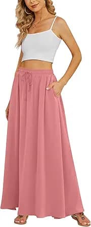 Flowy Pleated High Waisted Maxi Skirt (Peach)