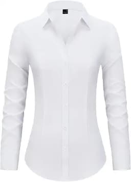 Fitted Long Sleeve Collared Button Down Shirt (White)