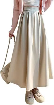 Wool Pleated A-Line Midi Skirt (Ivory)