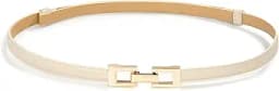 Thin PU Leather Belt with Gold Buckle (Ivory)