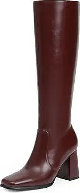 Modatope Knee High Boots Women Chunky Heel Square Toe Heeled Tall Boot for Women Fashion Side Zipper Long Boot