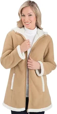 Collections Etc Women\'s Polar Fleece Sherpa Lined Zip Up Coat BEIGE LARGE