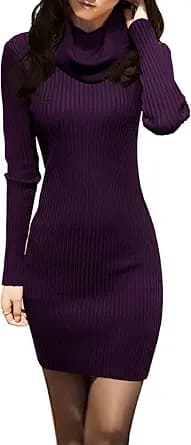 Ribbed Knit Fitted Midi Sweater Dress (Purple)