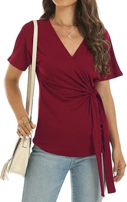 Short Sleeve Wrap Tops