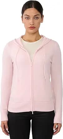 100% Pure Cashmere Zip Hoodie Cardigan (Pink)
