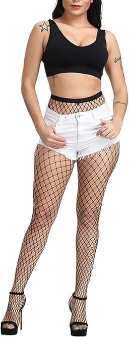 High Waist Patterned Fishnet Tights (Black)