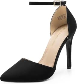 Pointed Toe Ankle Strap Stiletto Pumps (Black)