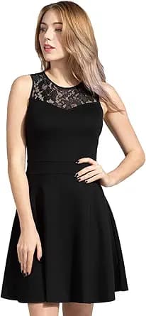 A-Line Pleated Floral Lace Cocktail Dress (Black)
