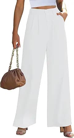 High Waisted Wide Leg Flowy Pants (White)