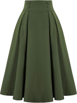 Vintage High Waist Pleated Midi A-Line Skirt