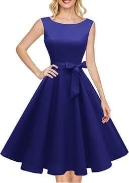 Boatneck Sleeveless Swing Cocktail Dress (Blue)