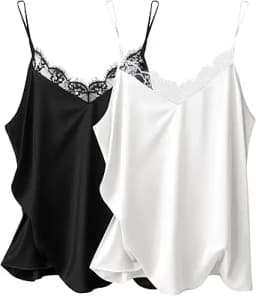 Lace Silk Satin Camisole Tank Top (White)