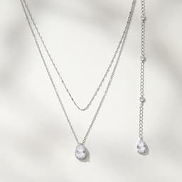 SWEETV Teardrop Wedding Back Necklace for Bride Bridesmaids, Cubic Zirconia Simple Back Pendant Bridal Necklace for Wedding Party