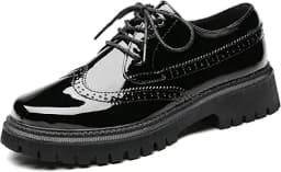 Vintage Platform Lace-Up Patent Oxford Shoes (Black)