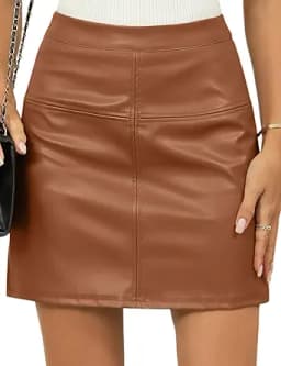 LOMON Women\'s PU Leather Mini Skirt High Waist Bodycon Pencil Skirt Stretch Faux Leather Built-in Shorts