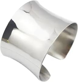 Silver Wide Grooved Cuff Bangle Bracelet