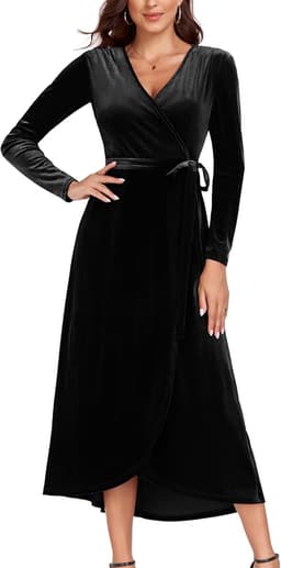 Velvet Wrap Dress (Black)