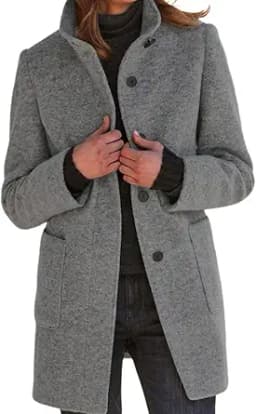 Long Wool Blend Pea Coat Blazer (Black)